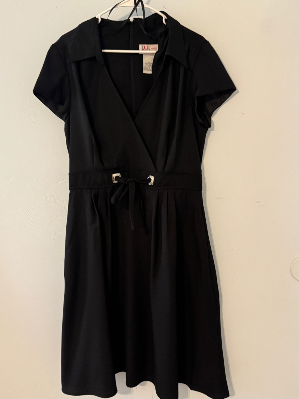 Vintage R&K Originals Black Collared A-Line Dress With Grommet Waist - Size 16